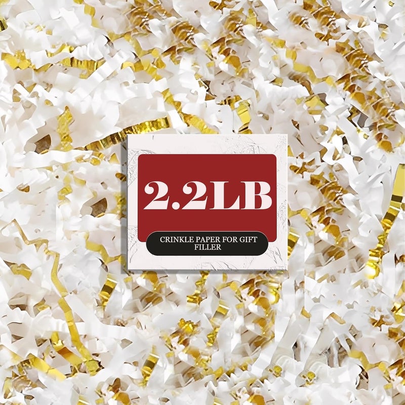 ZOEHROWS 2.2LB Crinkle Paper Gift Basket Filler, White&Gold Shredded Paper For Gift Baskets, Box Filler For Wrapping & Decor, Gift Basket Filler For Birthdays, Weddings, Anniversaries - Image 1